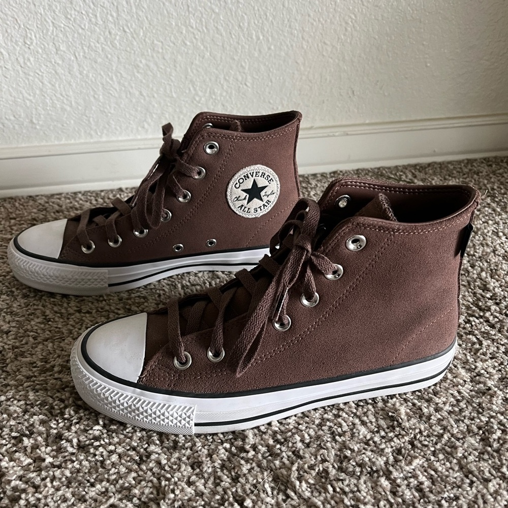 Chocolate brown suede high top converse All Stars